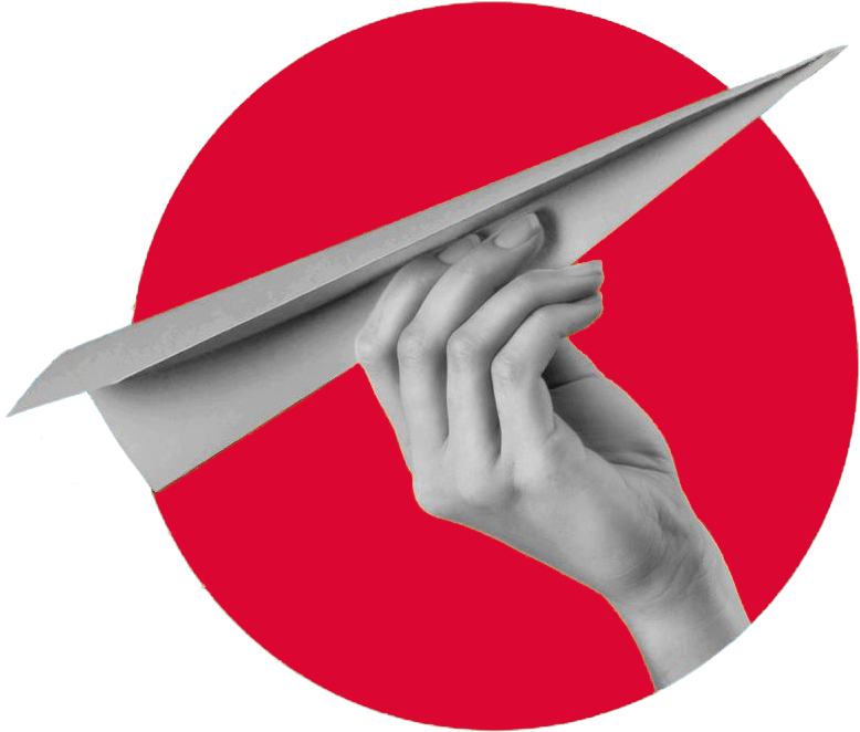 Collage círculo con avión de papel