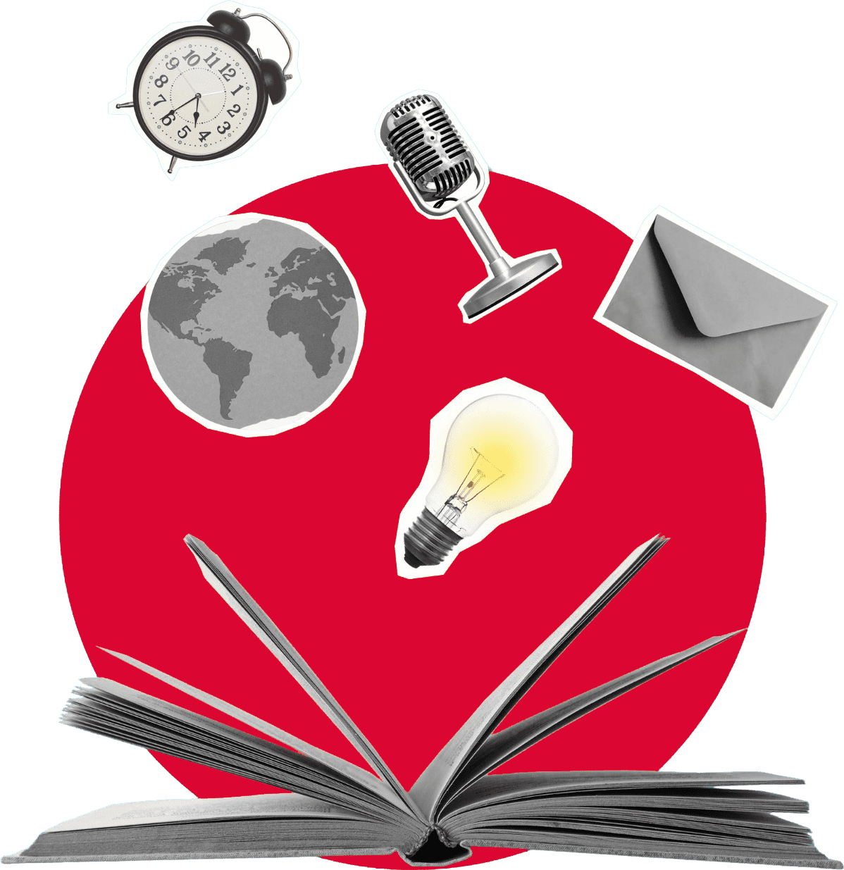 Collage círculo con diferentes elementos flotantes