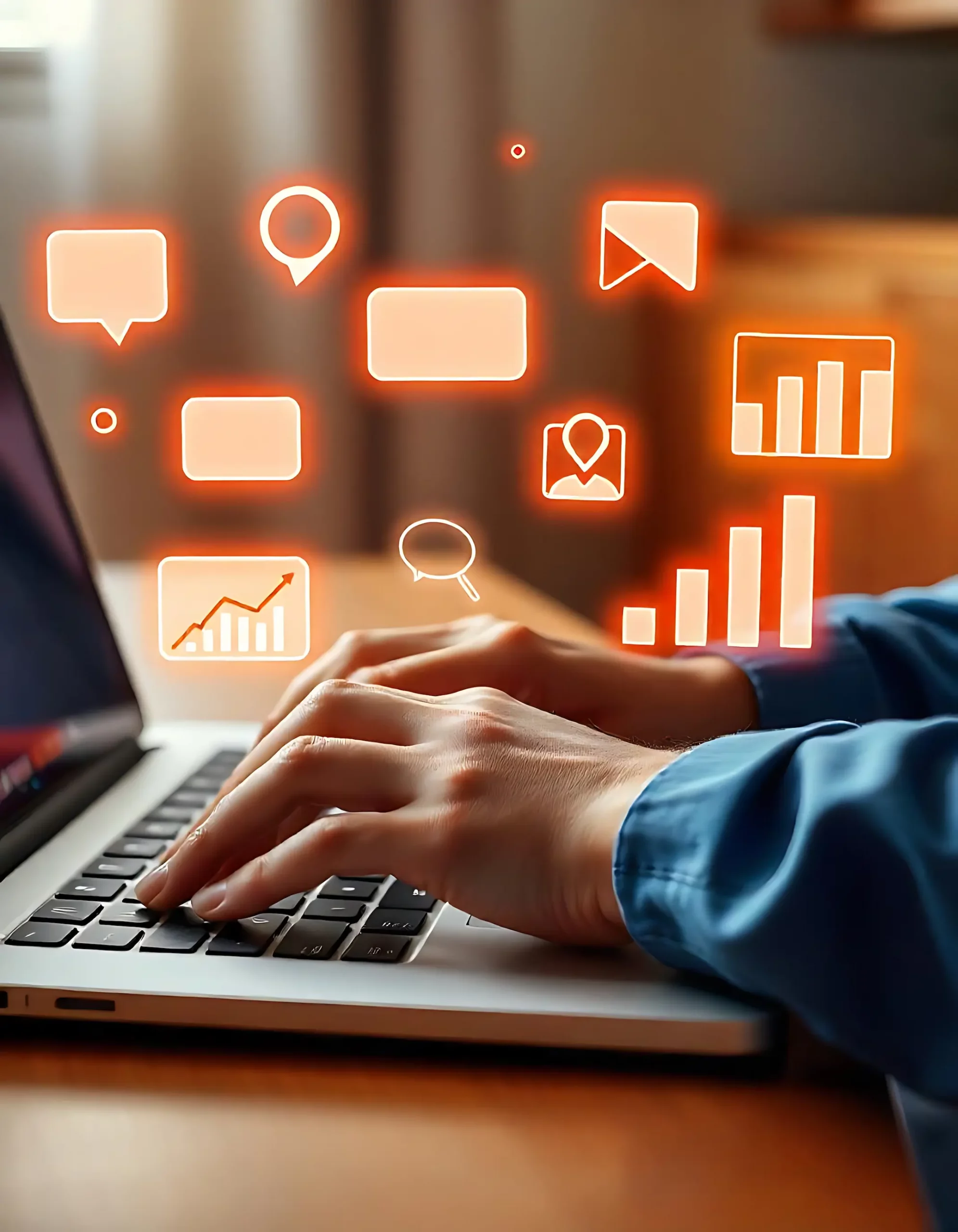 comunicación digital redefinida ilustración moderna centrada en la tecnología con iconos interactivos