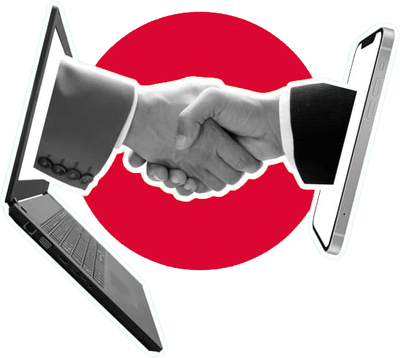 Collage círculo rojo con apretón de manos