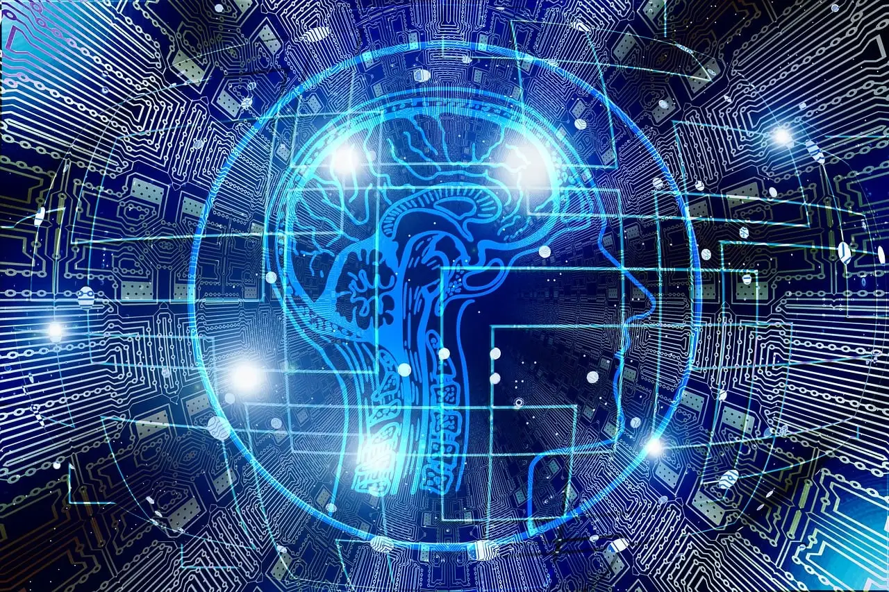 Cabeza digital con cerebro y circuitos electrónicos