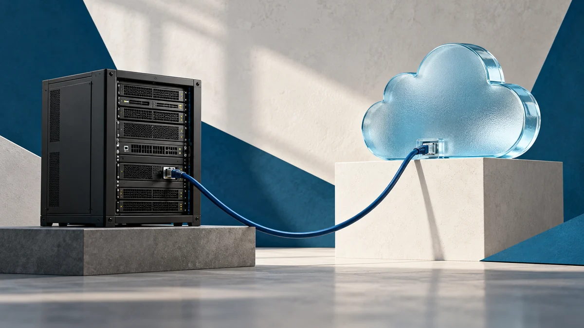 Servidor conectado a una nube mediante cable Ethernet